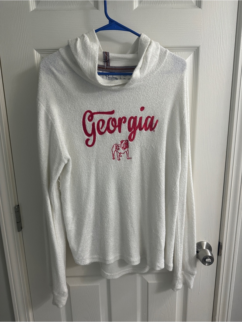Pressbox White Cowl Neck Tunic with red 'Georgia' Script